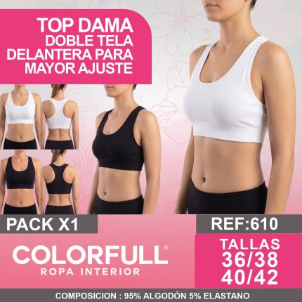 TOP DOBLE TELA DELANTERA PARA MAYOR AJUSTE MUJER COLORFULL REFERENCIA: 610